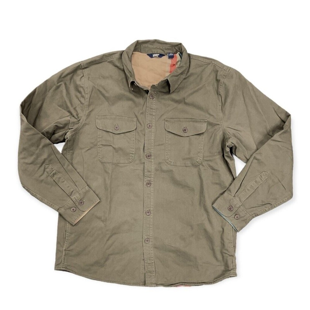Land's End Men's Flannel Lined Long Sleeve Work Shirt Jacket Green Small